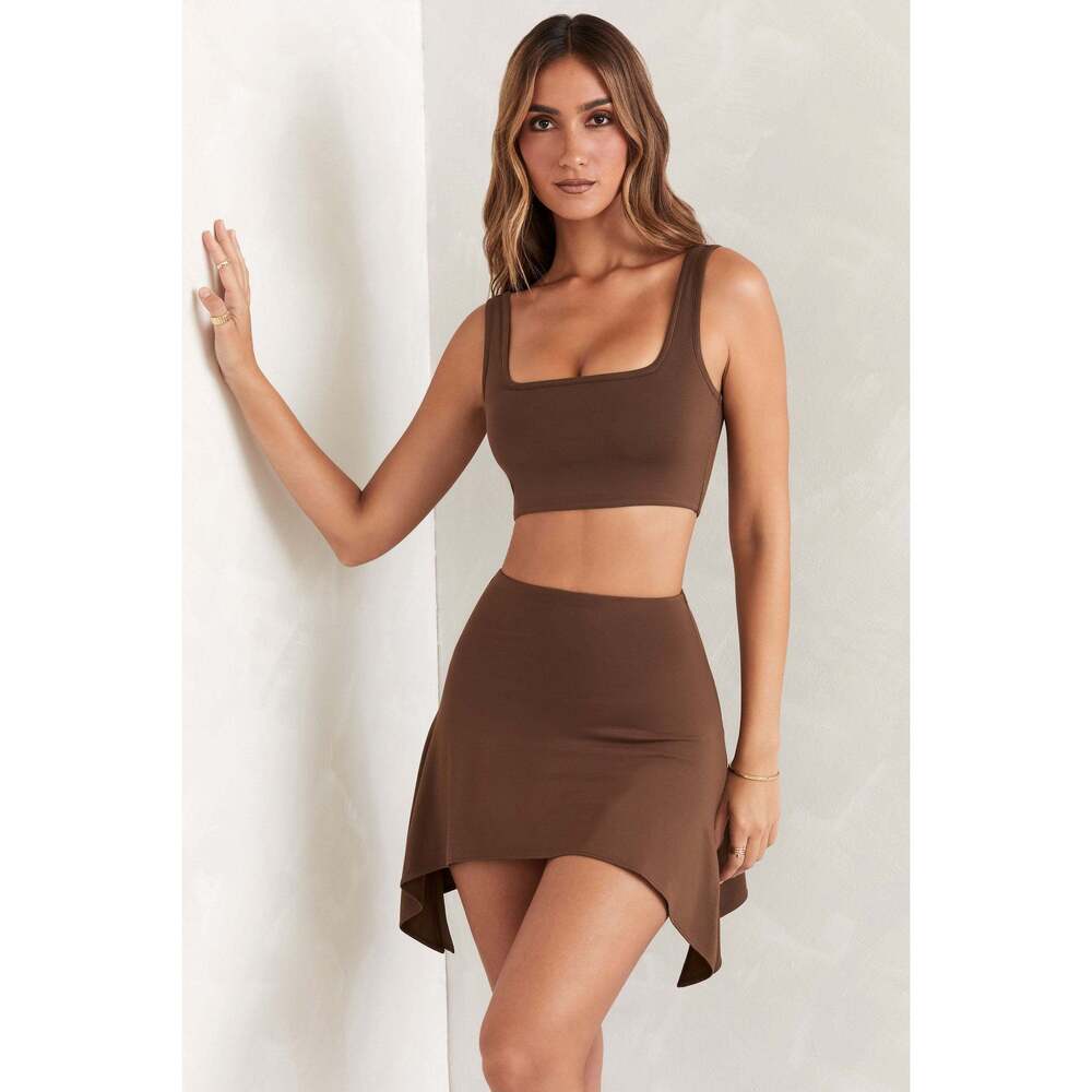 Oh Polly Asymmetric Hem Mini Skirt in Brown 8